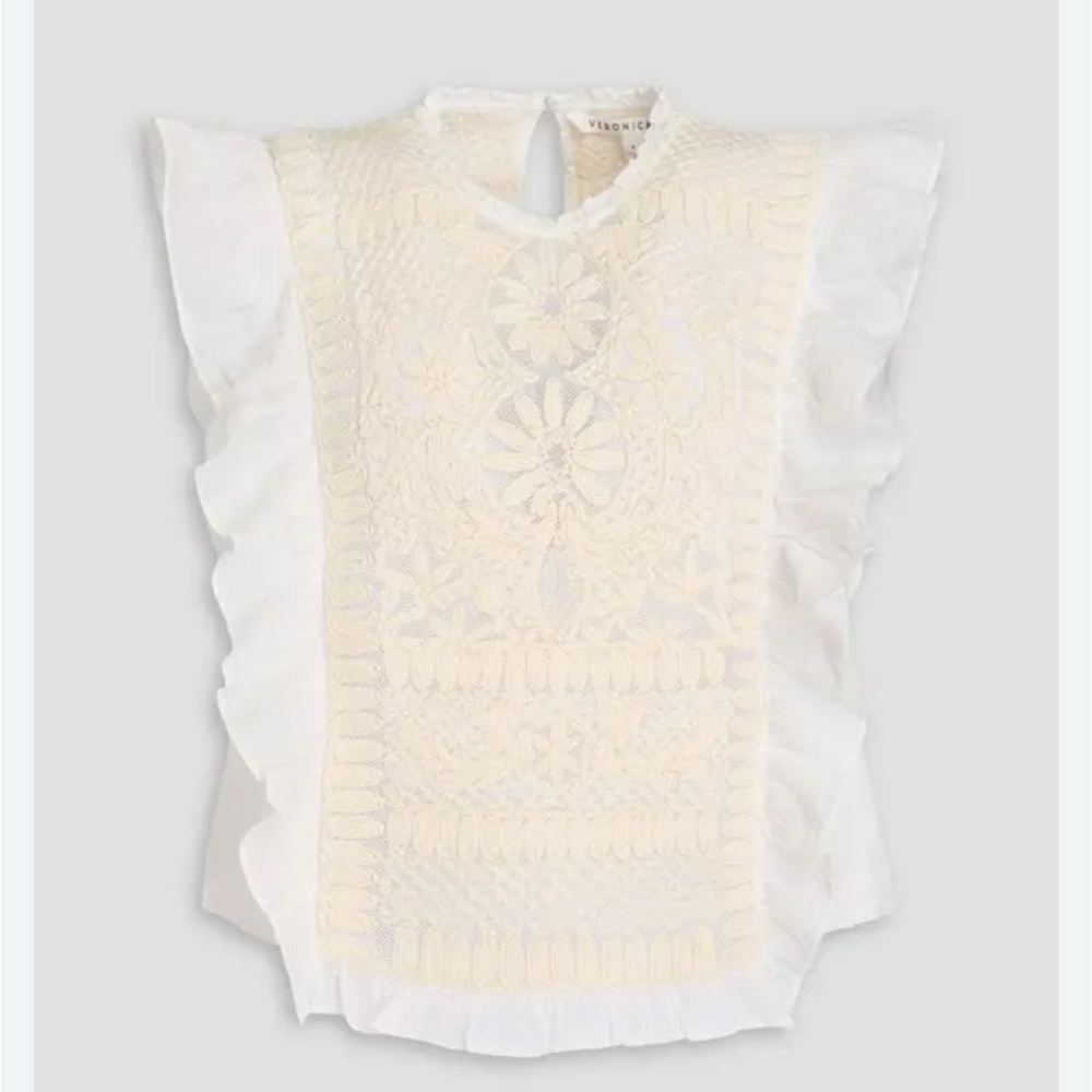 Veronica Beard Cream Textured Lace Blouse